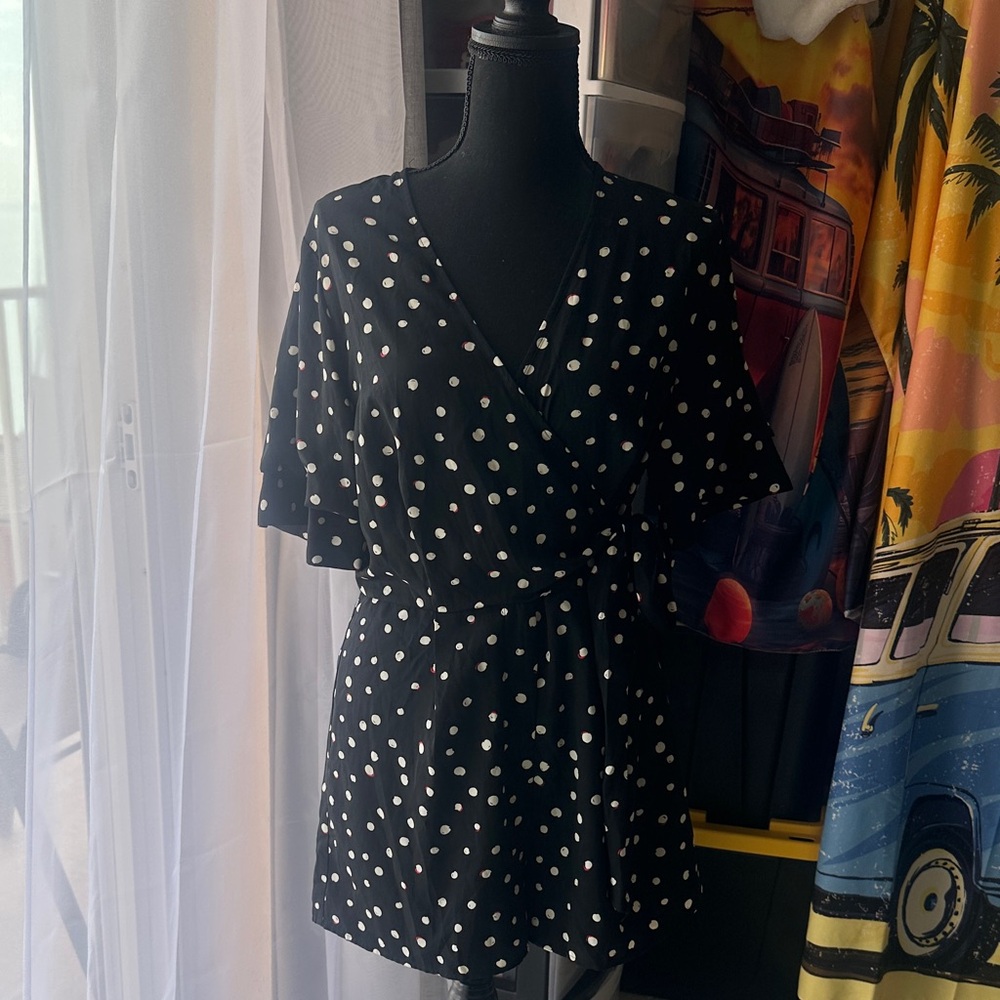 19 Cooper Black and White Polka Dot Romper